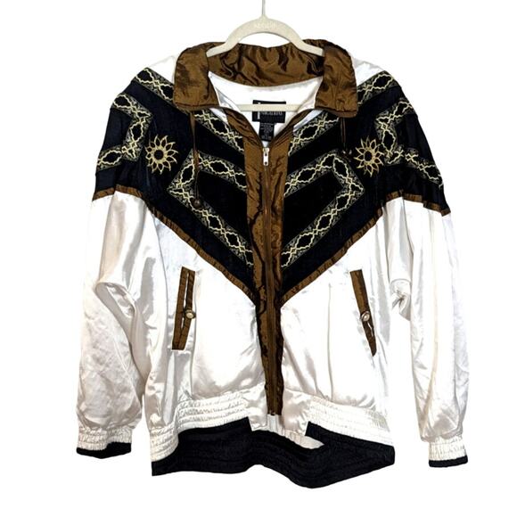 Vintage 1980's Embroidered Windbreaker Bomber Style Gallery Sport Jacket Large - Picture 1 of 9